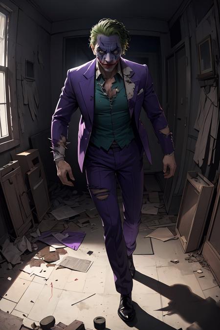 401503-1466494169-dark and gloomy full body 8k fish eye lens photo, The Joker , wearing broken purple suit, at cluttered and messy insane asylum ,.png